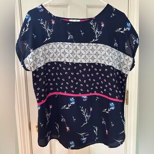 Maurices Navy Floral Top with Lace Detail